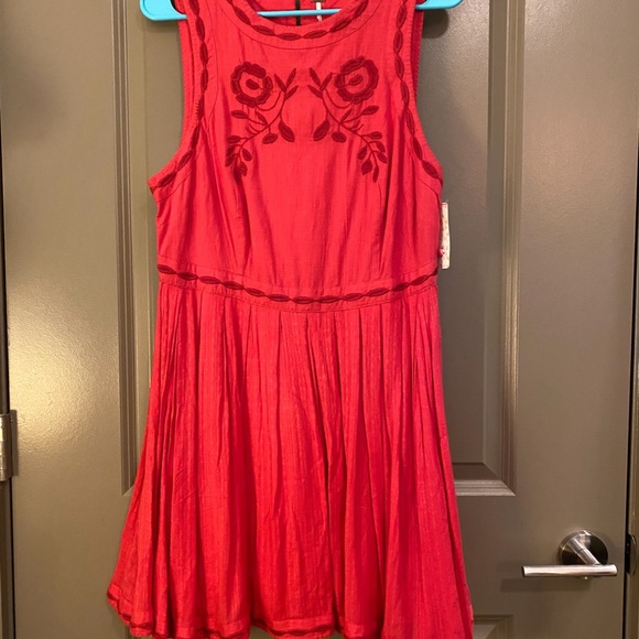 NWT Free People Birds of a Feather Skater Dress Size 12 in Paradise Coral Red